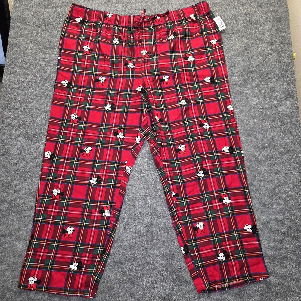 Old Navy Pajama Pants Mens 4XL Red Plaid Disney Mickey Minnie Flannel Christmas